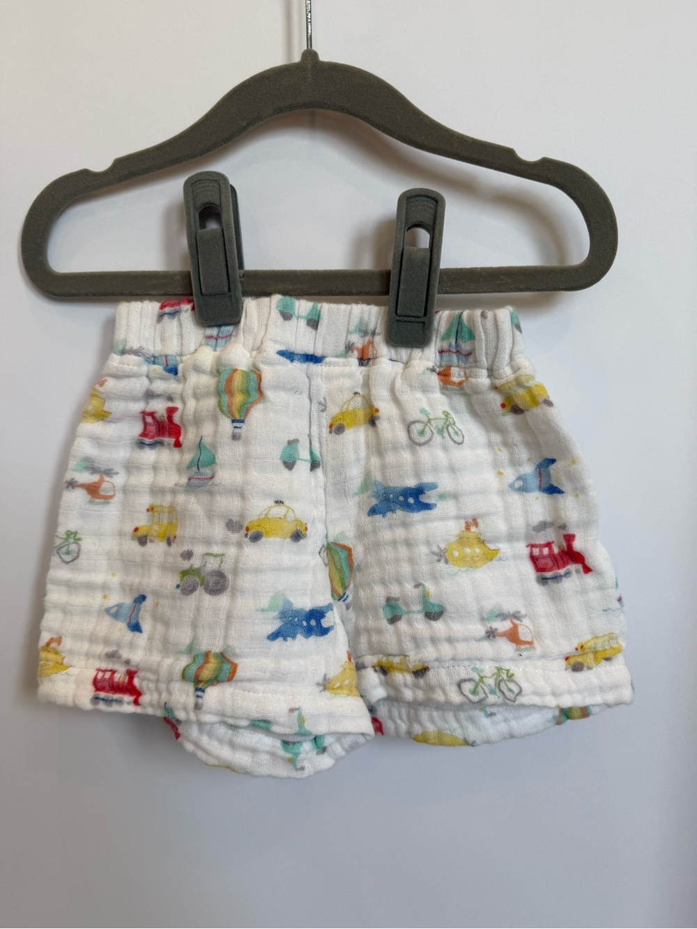 Nola Tawk Organic Cotton White Muslin Kids Shorts with Colorful Transport Print